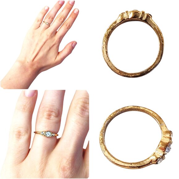 Vintage Yellow Gold Rubover Bezel Set Three-Stone Diamond Ring approx size 6/7 - Picture 2 of 5